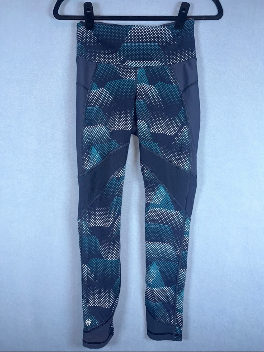 Athleta Printed Leggings XS Blue Green Black Stash Pocket High Rise